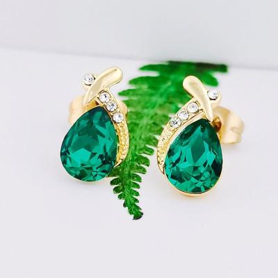 China Wholesale OEM CLASSIC Jewelry YE10107 Italina Rhinestone 18K Green Gold Plated 925 Sterling Silver Brass Studs Earring Jewelry Set for sale