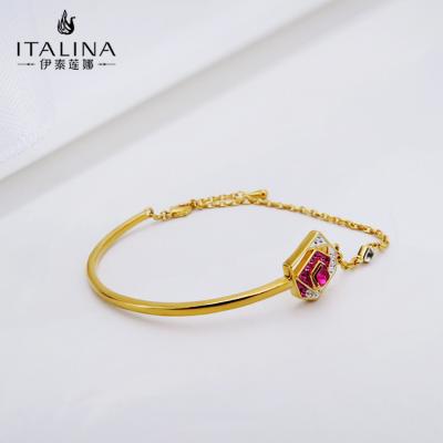 China Factory Design Wholesale Graceful Fashionable Crystal Enamel Rose Shape 14k Gold Plated Bangle Bracelet Jewelry YL10002 for sale