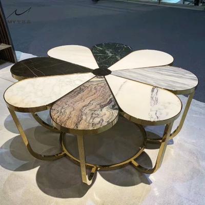 China White Modern Luxury Single Fancy Combination Coffee Table Centerpiece Stainless Steel Modern Marble Top Living Room for sale