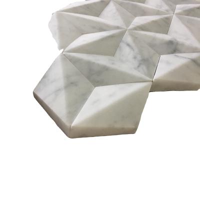 China Parquet 3D Star Shape Natural Marble Mosaic Slabs Bianco Carrara Marble Mosaic Wall and Floor Decoration for sale