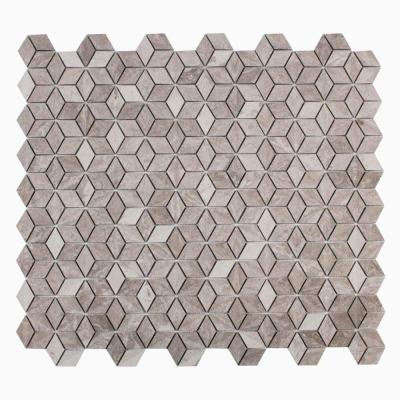 China 3D parquet mosaic wall tile, white wood marble mosaic for hotel washroom decoration for sale