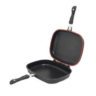 China 36 cm black color stick frying pan non-stick / workable double non faced grill pan on cooktop for sale