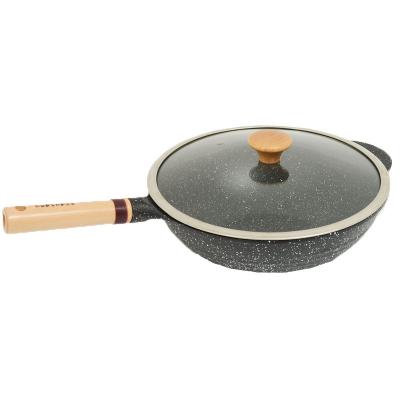 China Sustainable Hot Selling Wholesale Design Household Black Cast Iron Wood Handle Wok for sale