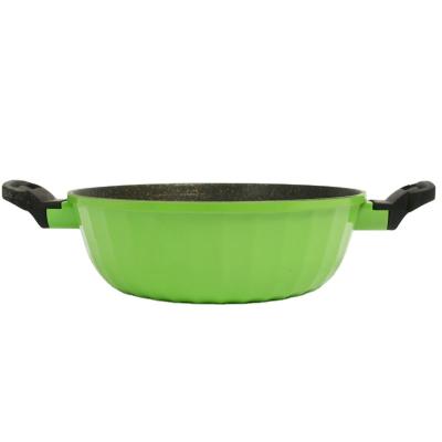 China Sustainable Stock Hot Products Easy Clean Aluminum Pots Green Non Stick Cook Soup Pan With Two Handle for sale