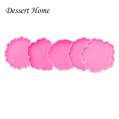 China DY0488 Viable 4.9in Brilliant Flowers Shape Resin Crafts Stick Molds Geode Coaster Agate Resin Trays Silicone Mold for sale