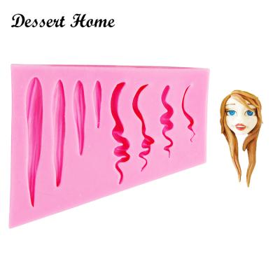 China D1424 Sustainable Girl Hair Silicone Mold Cake Decorating Tools Resin Molds Safe-Resin Clay Chocolate for sale