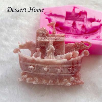 China D0137 Viable Pirate Ship Silicone Fondant Molds Chocolate For Cakes Polymer Clay Molds Boat Soap Mold for sale