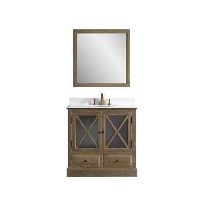 China Traditional Luxury Waterproof Antique Wood Vanity Cabinet Classic Pine Wood Bathroom Furniture for sale