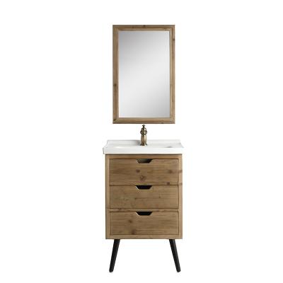 China Bathroom Cabinet Furniture Natural Wood Countertops Waterproof Solid Wood Standing Ceramic Basin for sale