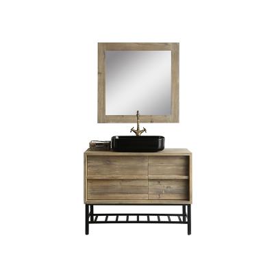 China Traditional Recycled Wooden Dressing Table Paintless Floor Mounted Bathroom Furniture With Ceramic Basin for sale