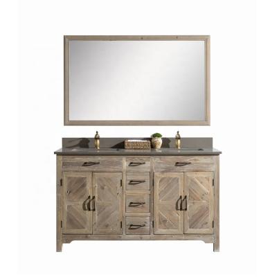 China Retro Design Modern Style Old Antique Recycled Cabinet Reclaimed Wooden Distressed Double Sink Bathroom Vanity for sale