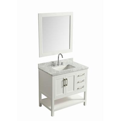 China Luxury White Solid Traditional Wood Bathroom Furniture Modern Designer Hotel Bathroom Vanities With Mirror Lights Bathroom Vanity Cabinet for sale