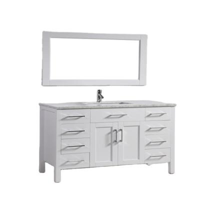 China Modern luxury villa white solid wood marble countertop bathroom cabinet for sale