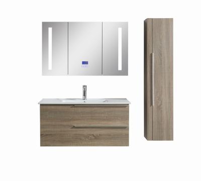 China Modern Hot Sale Veneer High End Paintless Bathroom Cabinet With Side Cabinet Wood Vein Bathroom Furniture for sale