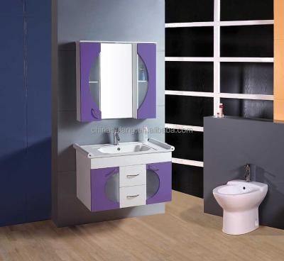 China PVC Modern Wall Mounted Modern Bathroom Vanity Cabinet Bath Furniture With Ceramic Basin for sale