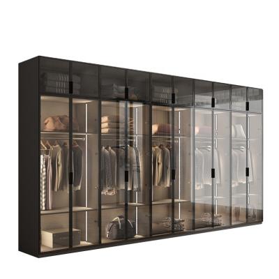 China Luxury Custom Bedroom Cabinet Walk In Closet Wardrobe Aluminum Profile Frosted Bedroom Custom Glass Led Lighte Wardrobes for sale