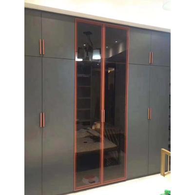 China Modern Bedroom Furniture Aluminum Frame Bedroom Cabinet Door Wardrobe Hinge Luxury Aluminum Swing Door with Tempered Glass for sale