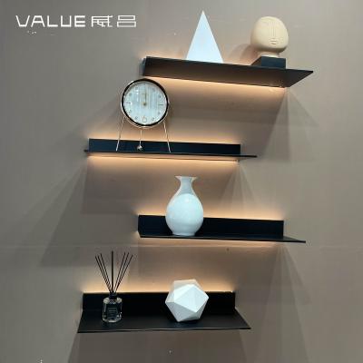 China Modern Fashionable And Popular Modular Aluminum Polished Floating L Shaped Decoration Wall Shelf With Led Light for sale