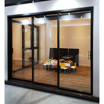 China Modern Exterior Aluminum Frame Sliding Doors Large Size Glass Partition Wall With Linkage Sliding Door for sale