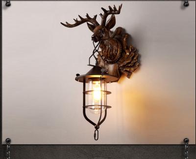 China Retro Wall Lamp Industrial Vintage Lucky Deer Head Wall Lamp Resin Material Personality Bar Corridor for sale