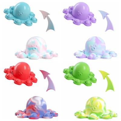 China Wholesale Flip Reversible Silicone Octopus Fidget Silicone Toys Octopus Side Reversible Double Noise Key Chain for sale