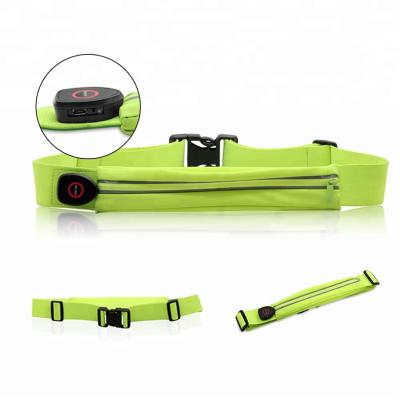 China Fashion Waterproof Lycra Zipper Pouch Fanny Pack Running Belt Waist Bag with LED Lights for sale