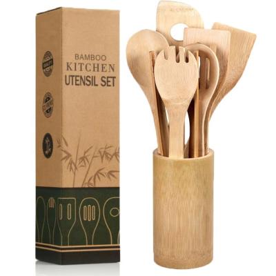 China Food Grade Traditional Organic Logo Kitchen Serving Bamboo Cooking Custom Utensils With Packing Box for sale