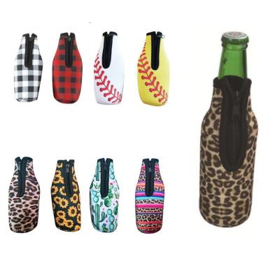 China AS THE PICTURE Neoprene Insulated Beer Sleeve Filter Mount Pocket Beer Bottle Holder Leopard Sunflower Water Bottle Cooler Cover for sale