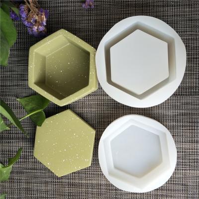 China Sustainable Silicone Planter Mold Hexagon Shapes Concrete Storage Box Molds Home Decoration 3D Cement Vase Mold for sale