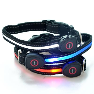 China Custom Anti-lost High Quality Custom Polyester Led Lightweight Pet Collars For Cats Dog Collar for sale