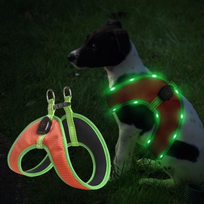 China Durable Reflective Polyester Led Dog Collars Harness Sets USB Rechargeable Multicolor For Dogs Safety Night Walking for sale