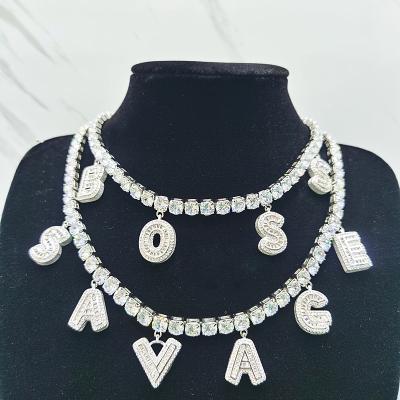 China Hiphop Iced Out Custom CZ Tennis Necklace Letter Charms Chain Bracelet for sale