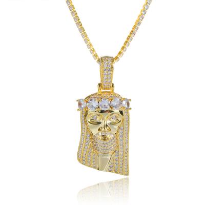 China Cheap Price Hiphop Micro Paved Zircon Iced Out Jesus Pendant Necklace Men's HipHop Jewelry Two Tone for sale