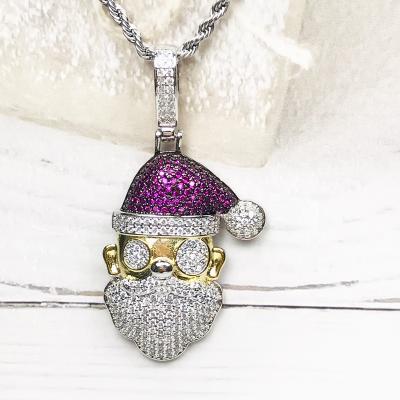 China Hiphop Santa Claus Charm Pendant Hiphop Iced Out Christmas Gift Pendants With 5A Cubic Zircon for sale