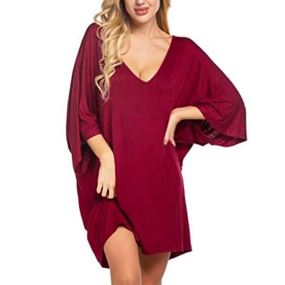 China QUICK DRY Deep V-Neck T-shirt Sleep Dress Women Nightie Pajamas Ladies Salon Wear Satin Home Wear Nightgown Sets Pajamas for sale