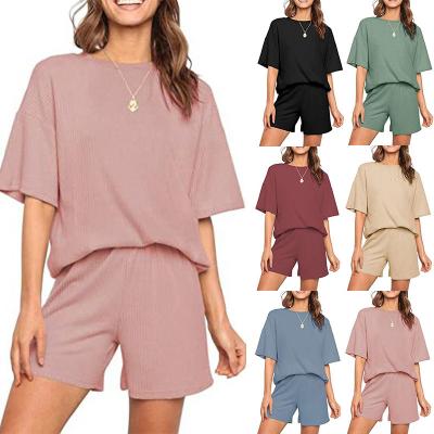 China Hot Women QUICK DRY Casual Short Sleeve O-Neck Sleepwear Set Pajamas Wholesale for sale