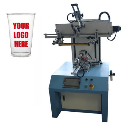 China Printing on round screen printer system PLC servo plastic objects cup screen printing machine with color servo for sale