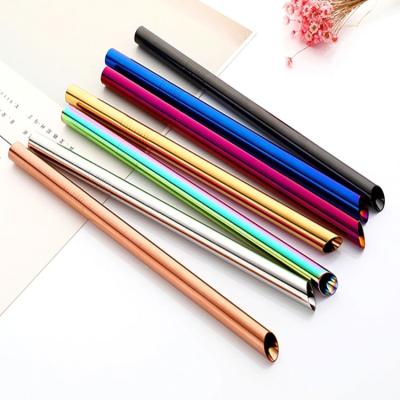 China Viable Reusable Straws 18/8 Pipe Straws Metal Reusable Beveled Boba Smoothie Angled Tea Straw With Oblique Tip Bubble Incisions 12mm for sale