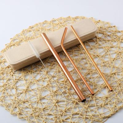 China Reusable Sustainable Amazon Drinking 304 Stainless Steel Metal Rose Gold Straws Set With Box Packing for sale