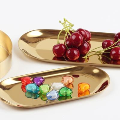 China Viable Nordic Style Gold Plating Stainless Steel Metal Tray Home Storage Hotel Serving Oval Tray for sale