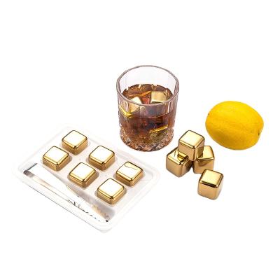 China Viable Amazon Whiskey Wine Stones Cooling Metal Stainless Steel Reusable Ice Cubes With Tongs for sale