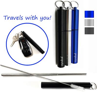 China Sustainable 304 Stainless Steel Portable Portable Drinking Collapsible Metal Straw With Brush And Metal Case for sale