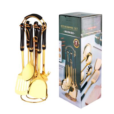 China Hot Sustainable Amazon New Arrival Stainless Steel Cookware Set Gold Plated 7pcs Kitchen Utensils With Box for sale