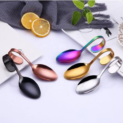 China Sustainable Hanging Cup Serving Spoon For Hotel Stainless Steel Spoon With Curved Handle for sale