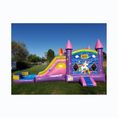 China Commercial PVC Unicorn PVC Bounce Combo Adults Kids Inflatable Jumping Castle With Blower for sale