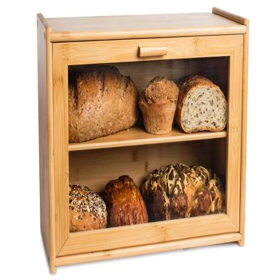 China Captivating Heatable Double Layer Bread Storage Bin Holds 2 Loaves Wooden Bread Box for sale