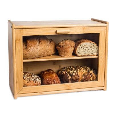 China Stylish High-Grade Bamboo Rustic Large Heatable Farmhouse Bread Box Double Layer Bread Storage for sale