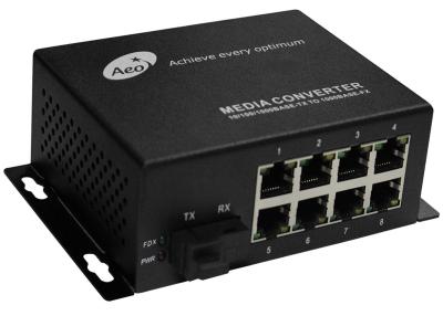 China Single Mode Fiber To Ethernet Converter 1 SC Port and 8 Ethernet Ports for sale