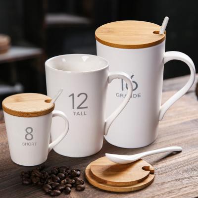 China Customization 12oz 8oz 16oz PORTABLE Promotional Ceramic Porcelain Cup Company Mug White Ceramic Mugs With Lids American National Standard Bamboo Spoon for sale