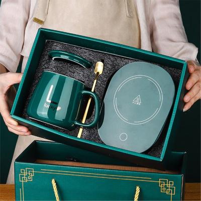 China PORTABLE Gift Set Ceramic Mug Constant Temperature 55 Degree Heating Coasters Cup Hot Coffee Mug for sale